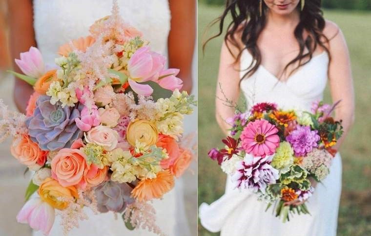 زیباترین دسته گل عروس با گل های رنگارنگ 