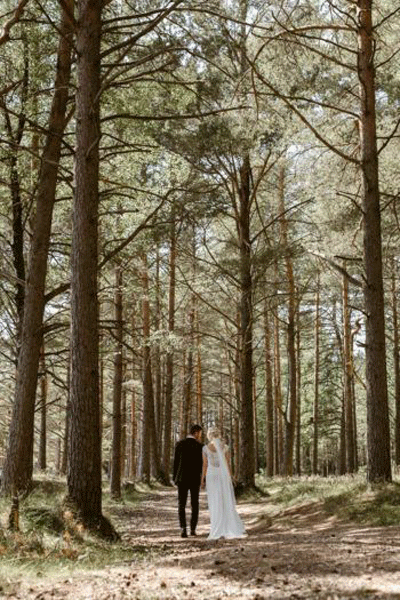 عکس قدمزنی عروس و داماد در جنگل