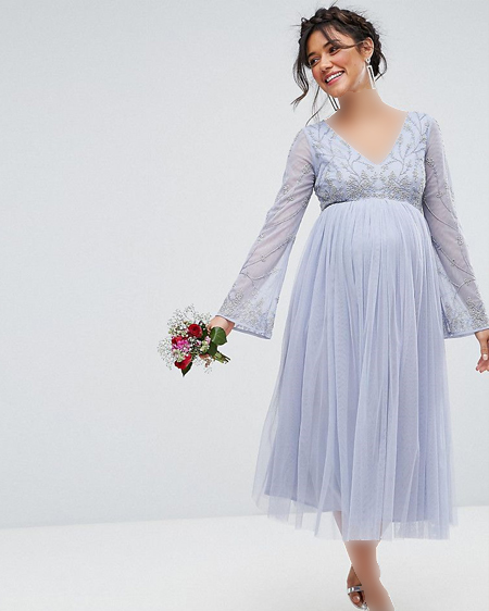 مدل لباس مجلسی بارداری با پارچه حریر