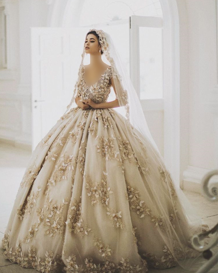 مدل لباس عروس رنگی پفی