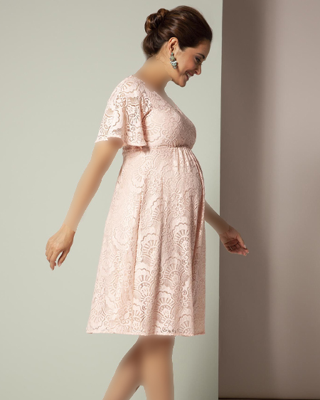 جدیدترین مدل لباس مجلسی حاملگی کوتاه با پارچه دانتل
